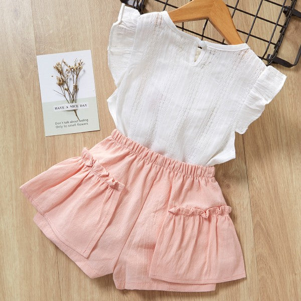 Two Piece Set Top Flower Decor with Shorts