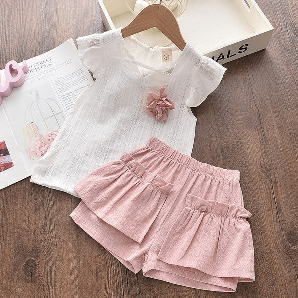 Two Piece Set Top Flower Decor with Shorts