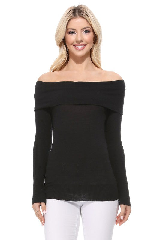 Soft Rayon & Stretch Off Shoulder Sweater Knit Top
