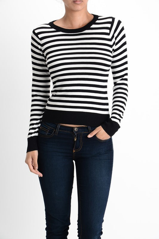 Striped Long Sleeve Pullover Stretch Sweater