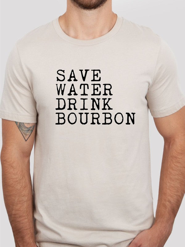 Save Water Drink Bourbon Crew Neck Mens Tee