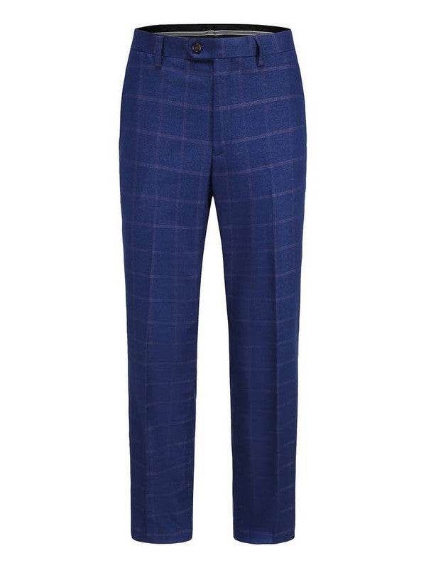 Men's Slim-Fit 3PC Windowpane Plaid Suit - Regular