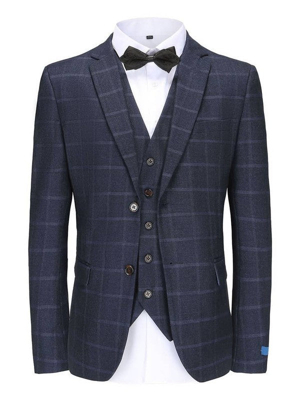 Men's Slim-Fit 3PC Windowpane Plaid Suit - Regular