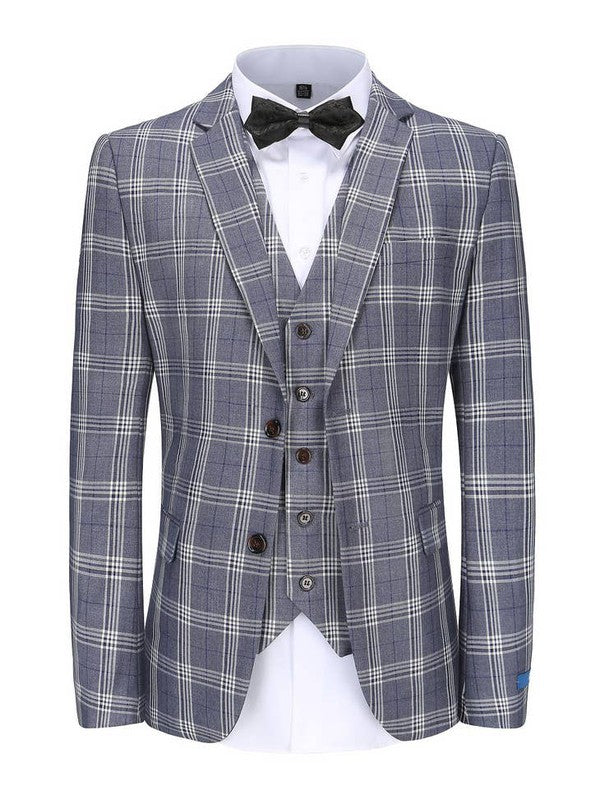 Men's Slim-Fit 3PC Check Plaid Suit - Tall