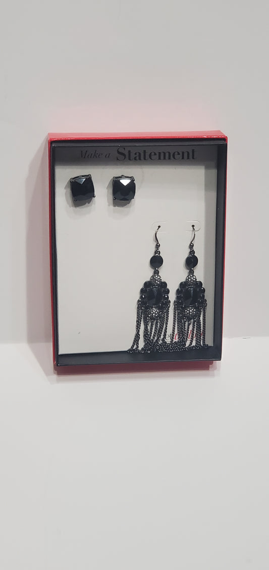 Black Earrings and Necklace Set