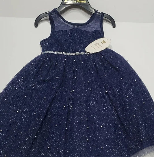 Blue and White Pleated Tiered Halter Dress