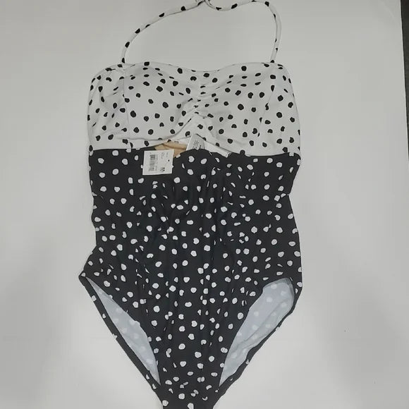Motherhood Maternity Black and White Polka Dot Swimsuit Beach Bump