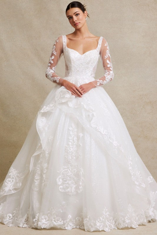 Sheer Long Sleeve Sweetheart Wedding Gown