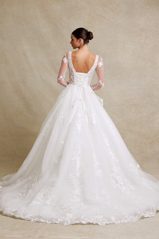 Sheer Long Sleeve Sweetheart Wedding Gown