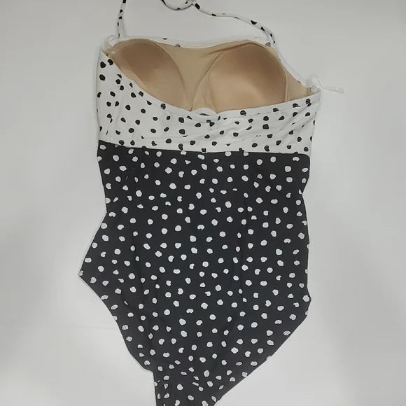 Motherhood Maternity Black and White Polka Dot Swimsuit Beach Bump