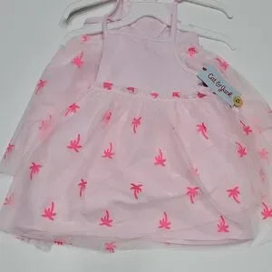 Pink Tulle Dress with Palm Tree Print