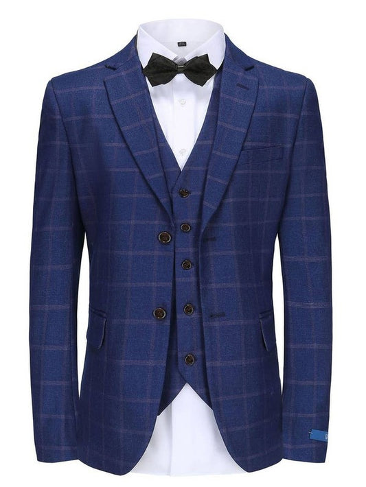 Men's Slim-Fit 3PC Windowpane Plaid Suit - Regular