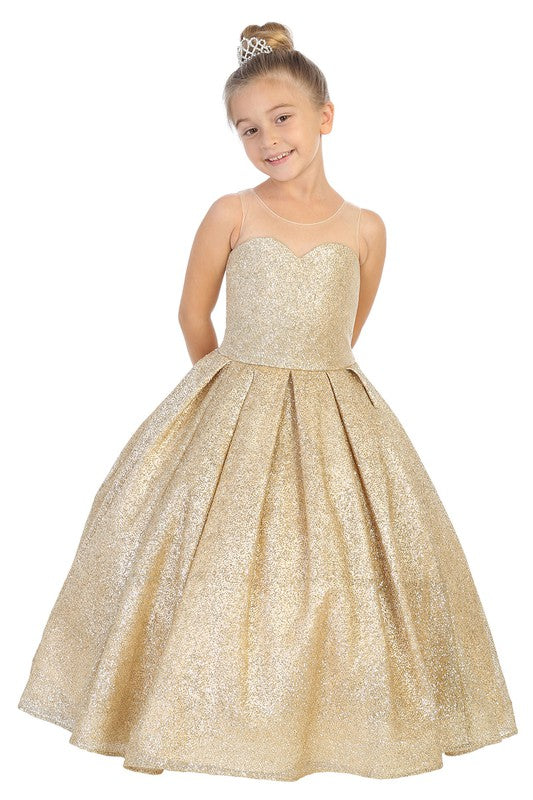 Glitter Sweetheart Sheer Neckline Junior Dress