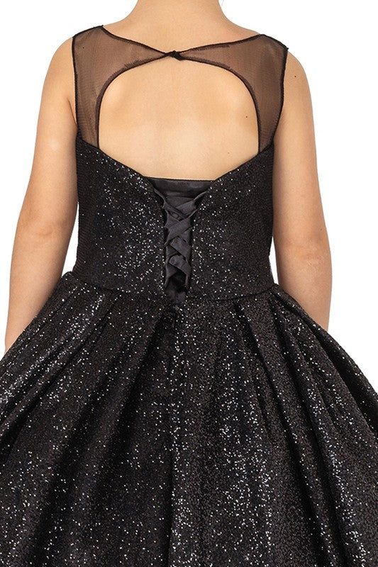 Glitter Sweetheart Sheer Neckline Junior Dress